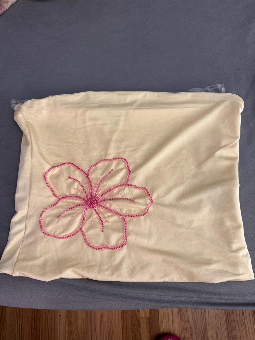 Harper Cream Scarf with Pink Beaded Floral Accent